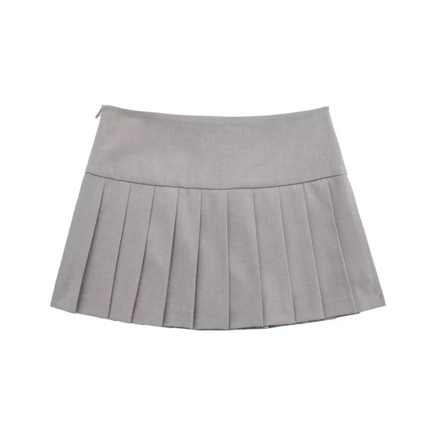 Light Gray Low Waisted Pleated Mini Skirt