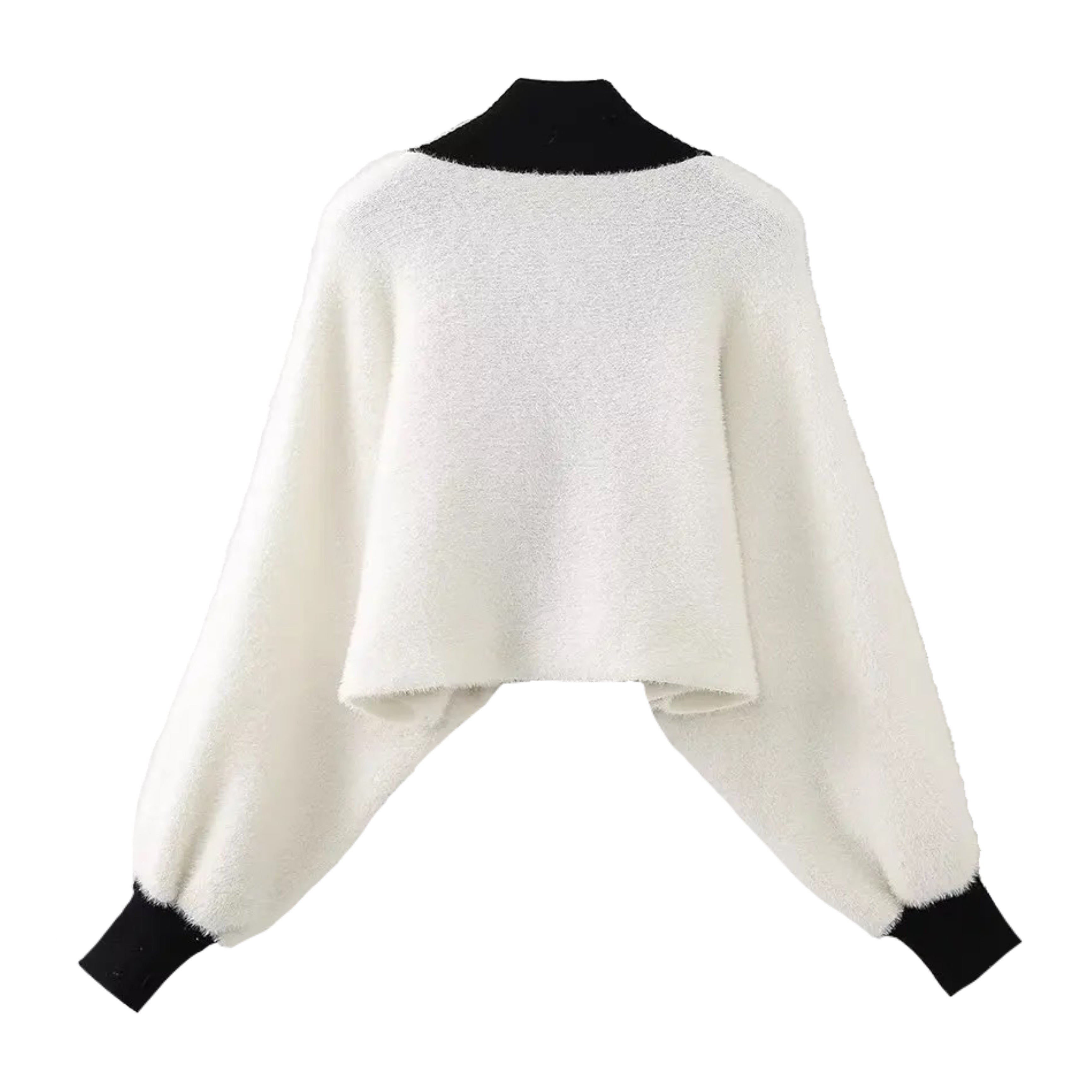 White Black Lined Knit Woolen Oversized Cropped Cardigan Sweater DAZEY HILL