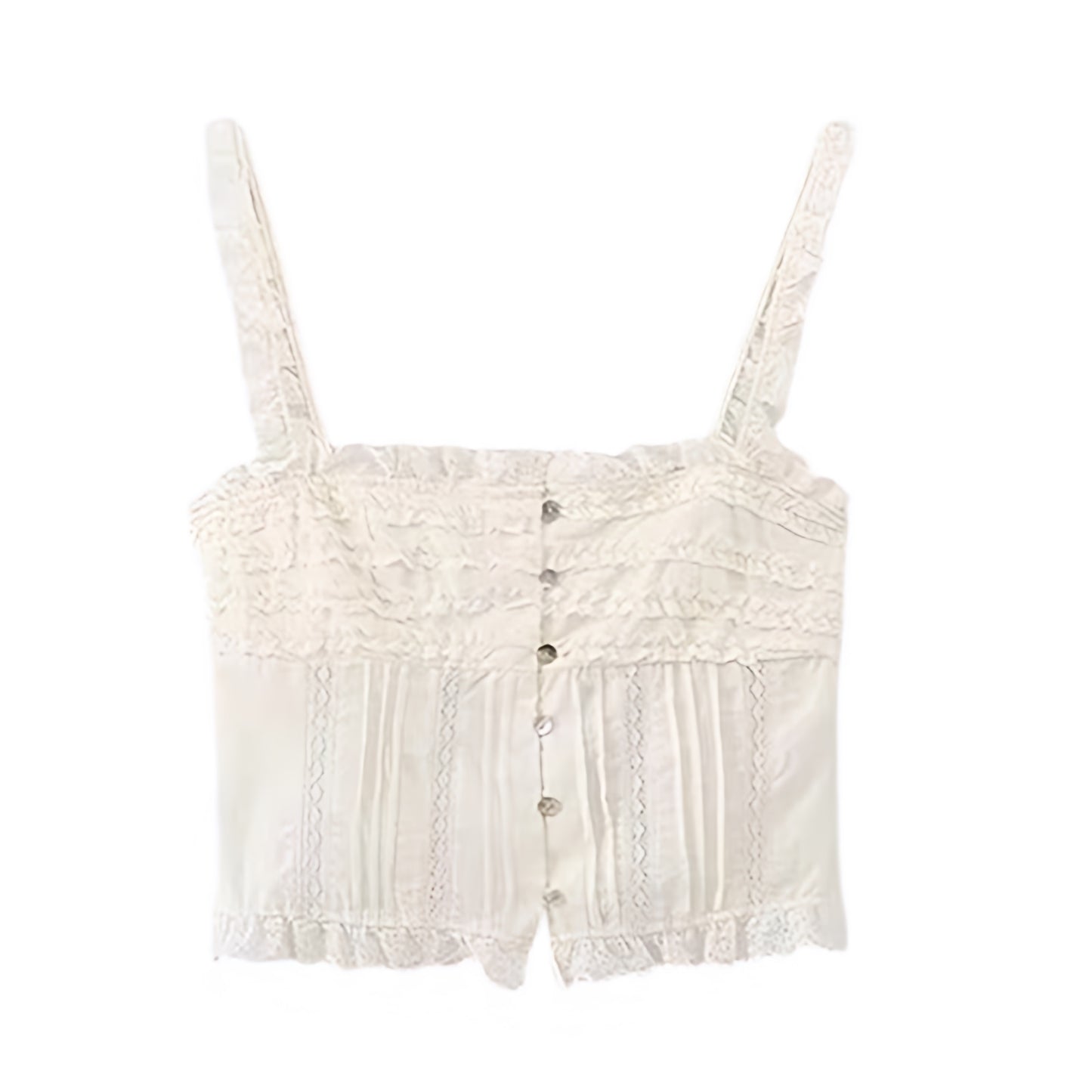 Ivory White Lace Ruffle Trim Button-Down Corset Tank Top