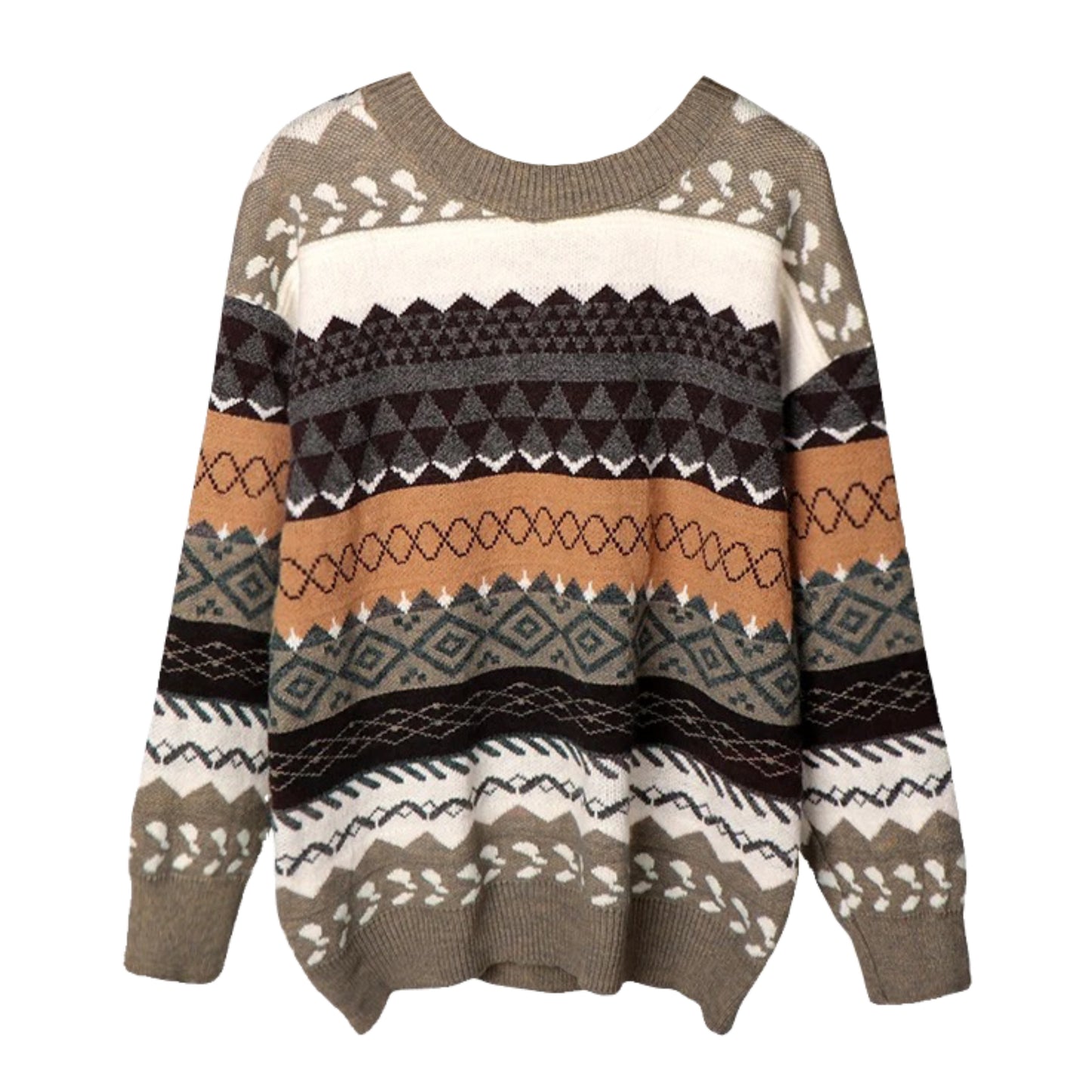 Light Brown Knit Geometric Oversized Pull Over Sweater