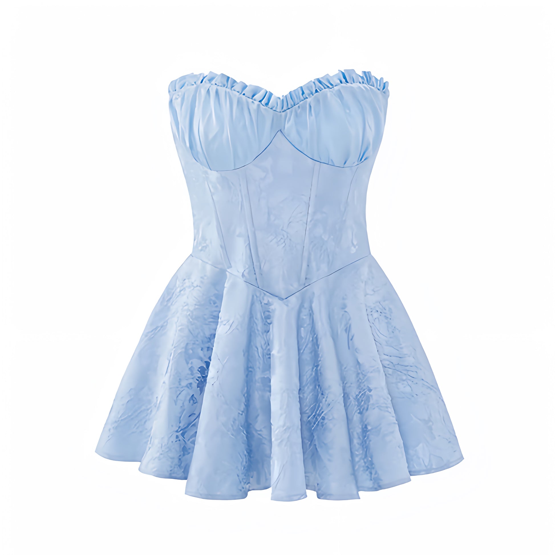Light Blue Floral Satin Corset Bustier Drop Waist Strapless Mini Dress Dazey Hill Light Blue Floral Satin Corset Bustier Drop Waist Strapless Mini Dress Dazey Hill