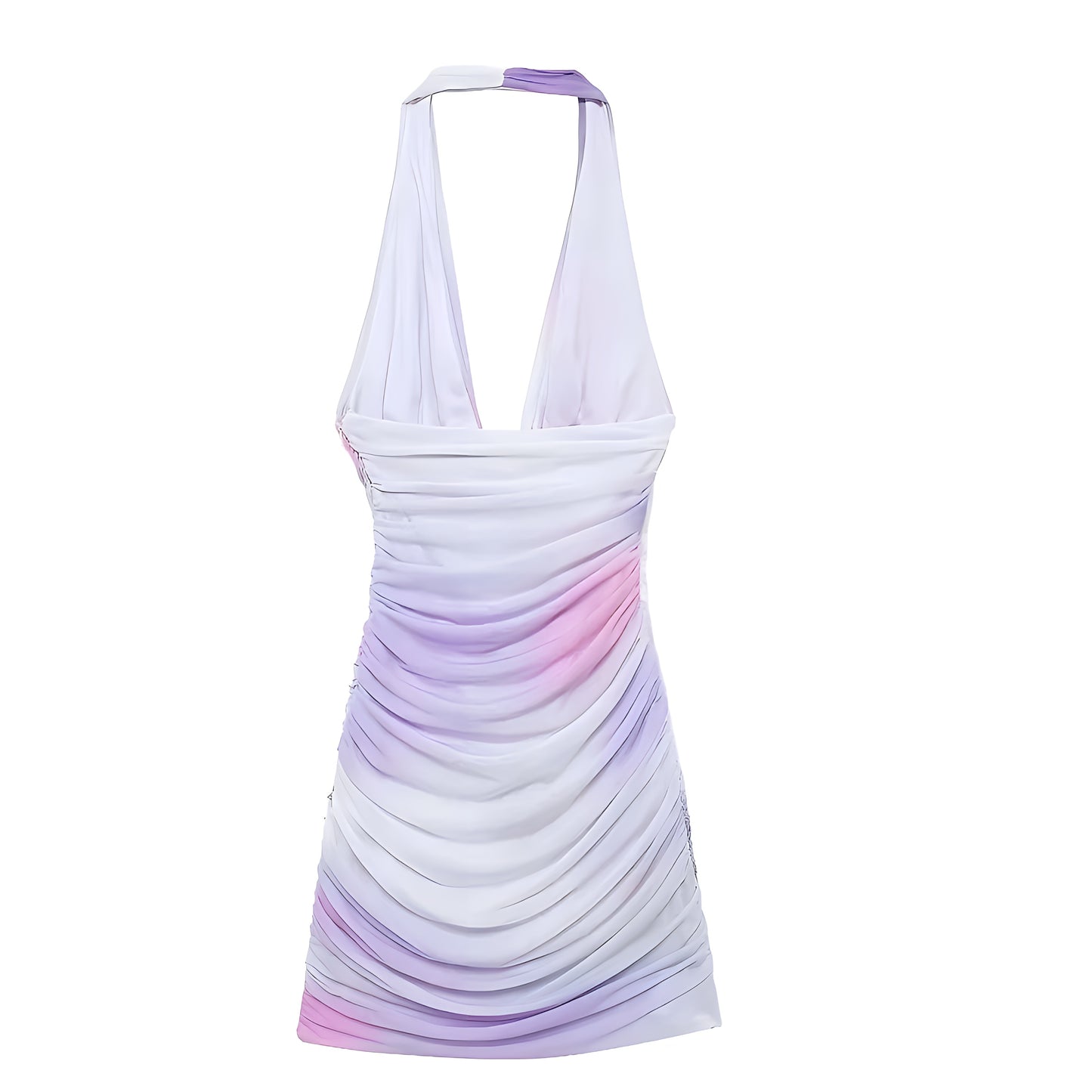 Light Purple Tie-Dye Bodycon Asymmetric Sleeveless Halter Mini Dress