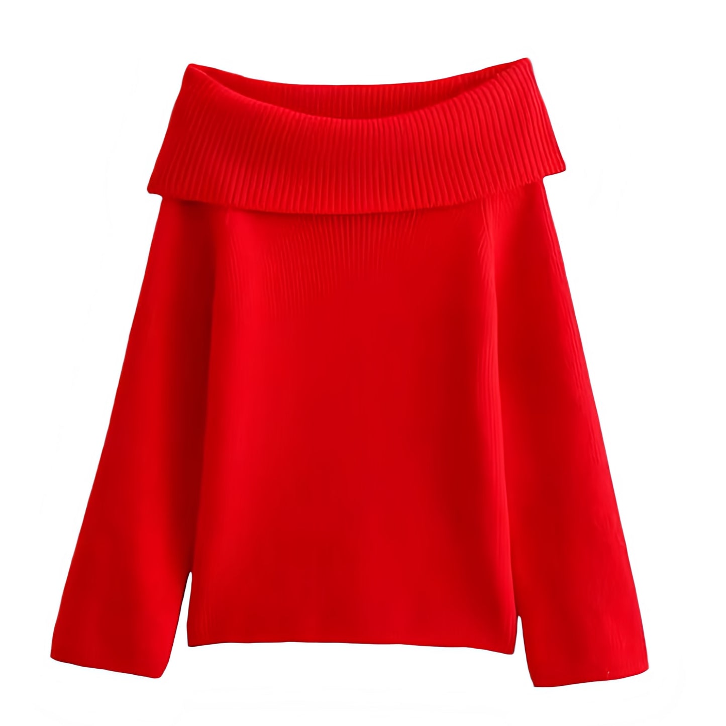 Red Knit Oversized Off-Shoulder Long Sleeve Sweater