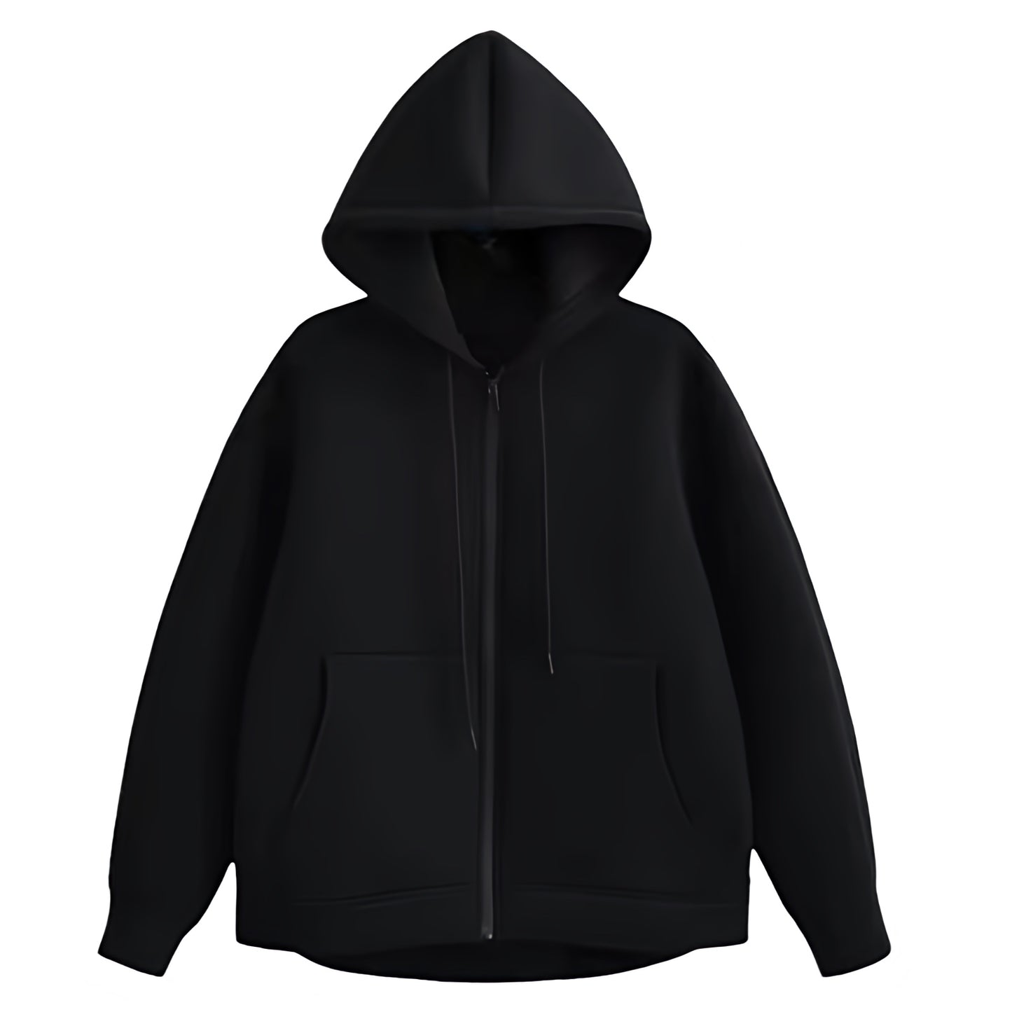 Black Oversized Zip-Up Long Sleeve Hoodie