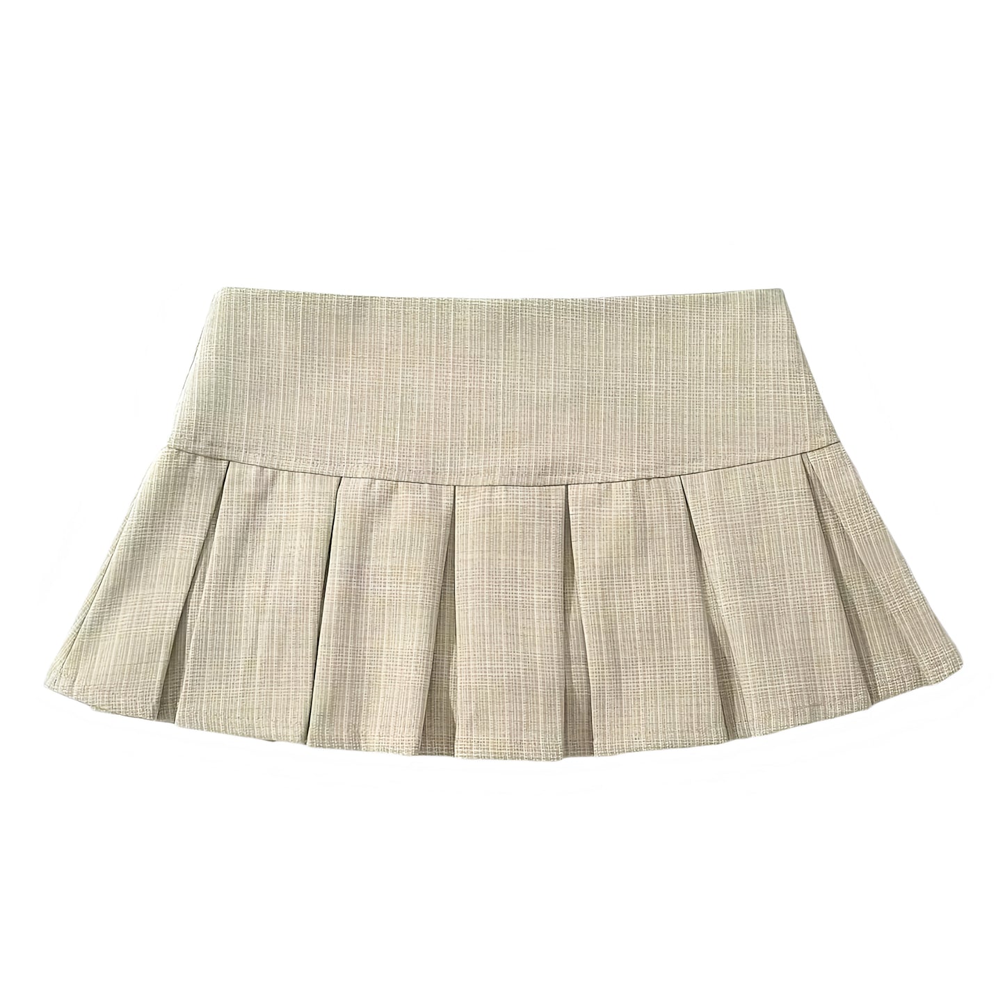 Light Beige Plaid Button-Down Pleated Low-Rise Mini Skirt