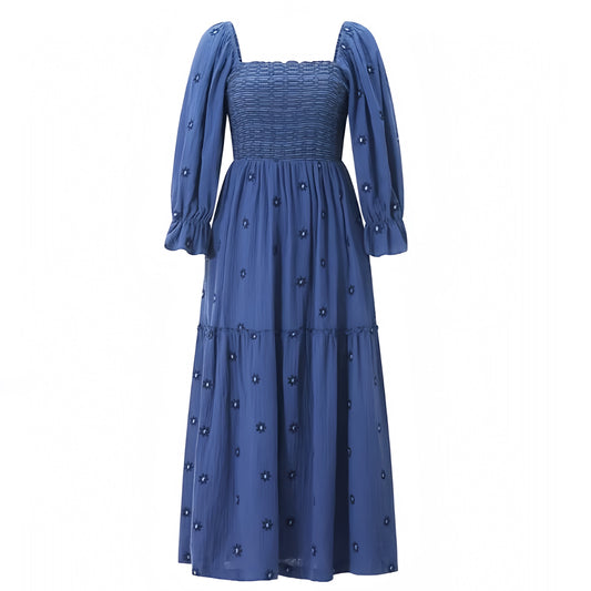 navy-blue-floral-eyelet-embroidered-layered-ruffle-trim-slim-fit-bodycon-smocked-shirred-fitted-bodice-drop-waist-square-neckline-long-puff-sleeve-tiered-linen-flowy-boho-midi-maxi-dress-ball-gown-women-ladies-teens-tweens-chic-trendy-spring-2024-summer-elegant-casual-semi-formal-feminine-prom-party-wedding-guest-homecoming-dance-preppy-style-beach-wear-european-vacation-sundress-coastal-granddaughter-grandmillennial-altard-state-hill-house-revolve-free-people-dupe