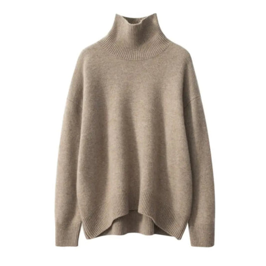 Light Brown Knit Turtleneck Oversized Pull Over Sweater