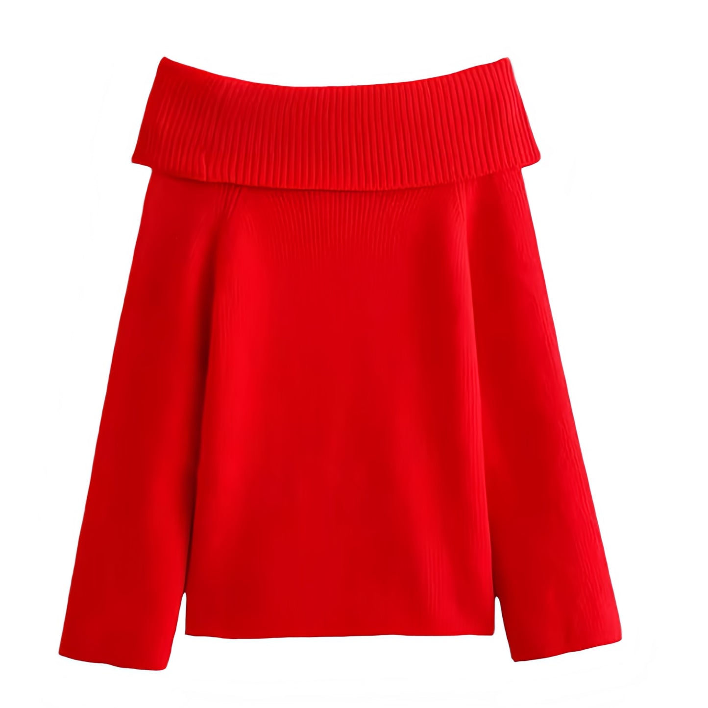 Red Knit Oversized Off-Shoulder Long Sleeve Sweater