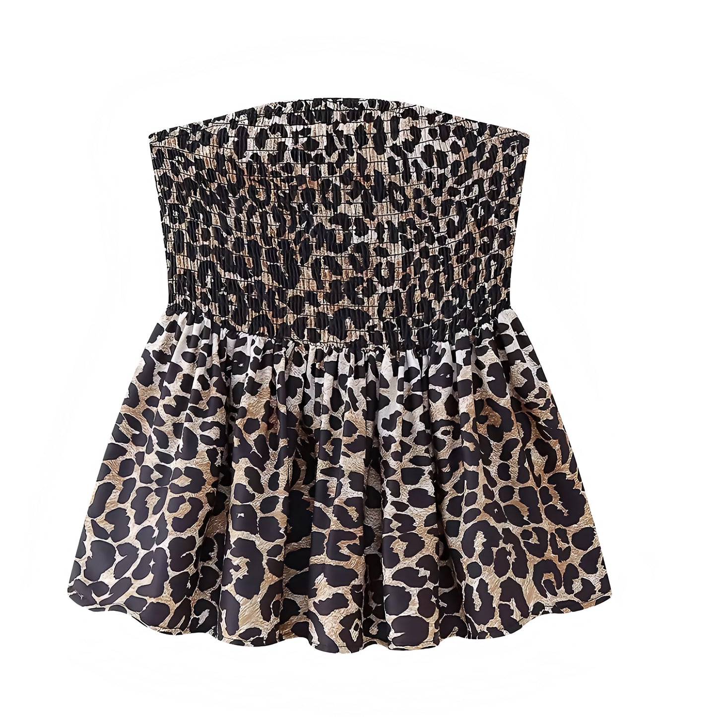 Leopard Print Smocked Strapless Camisole Top