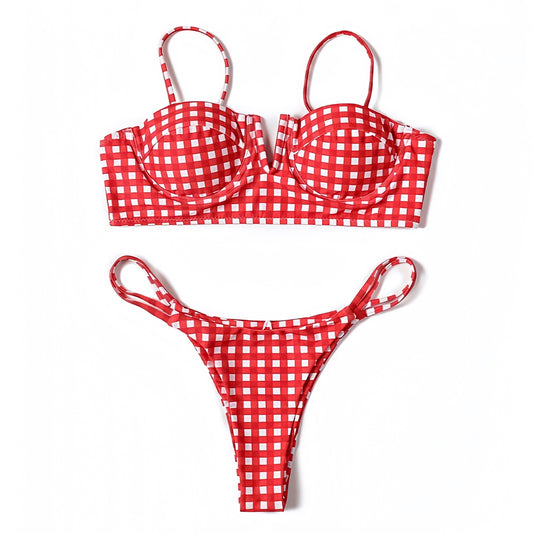 cherry-red-and-white-gingham-checkered-plaid-print-patterned-spaghetti-strap-sleeveless-sweetheart-neckline-underwire-push-up-cheeky-thong-string-2-piece-bikini-set-swimsuit-swimwear-bathing-suit-women-ladies-teens-tweens-chic-trendy-spring-2024-summer-elegant-feminine-classic-preppy-style-american-4th-of-july-beach-wear-frankies-bikinis-blackbough-kulakinis-dupe