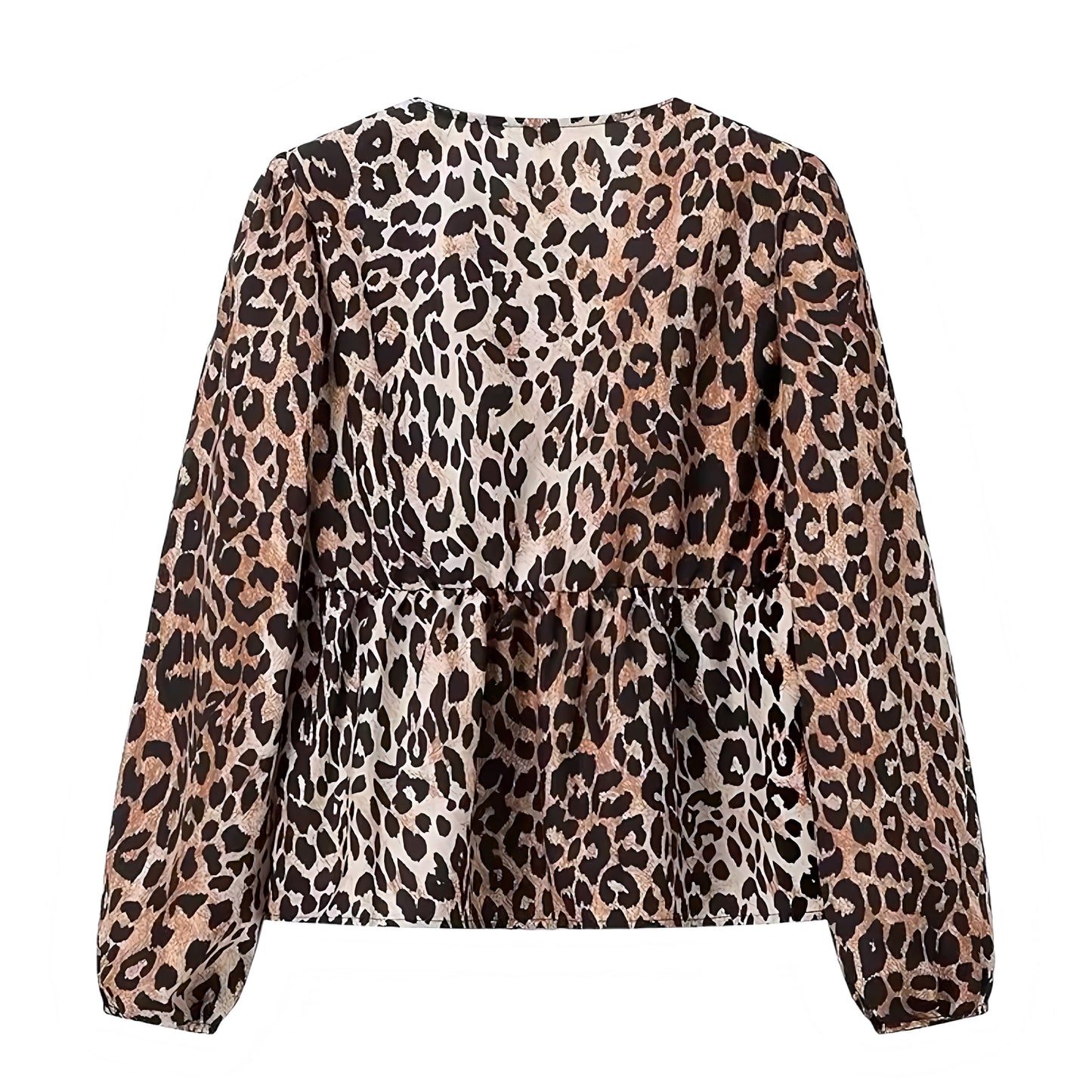 Cheetah Print Bow Lace Up Long Sleeve Camisole Blouse Top