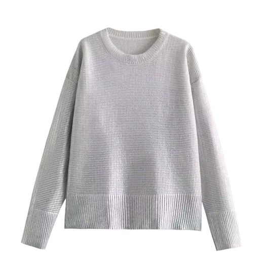 light-grey-gray-silver-knit-crochet-knitted-soft-cotton-full-length-oversized-baggy-loose-round-neckline-crew-neck-long-sleeve-pullover-sweater-jumper-sweatshirt-knitwear-cozy-warm-women-ladies-teens-unisex-girls-fall-2024-autumn-winter-2025-chic-trendy-casual-neutral-basic-feminine-cute-stockholm-style-scandinavian-scandi-street-wear-back-to-school-modest-preppy