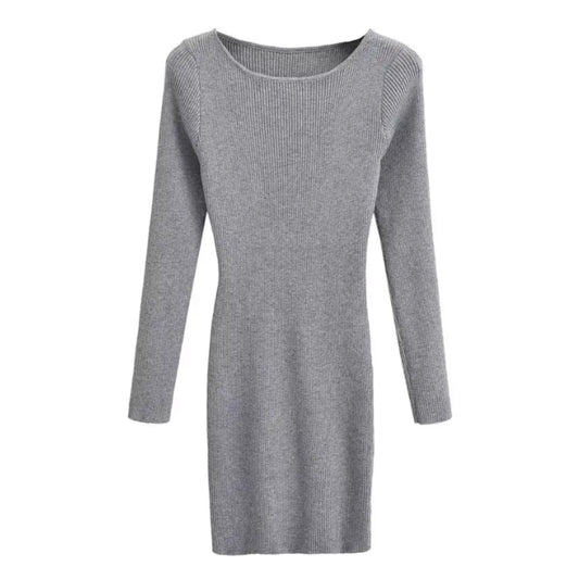 Light Gray Knitted Long Sleeve Mini Dress
