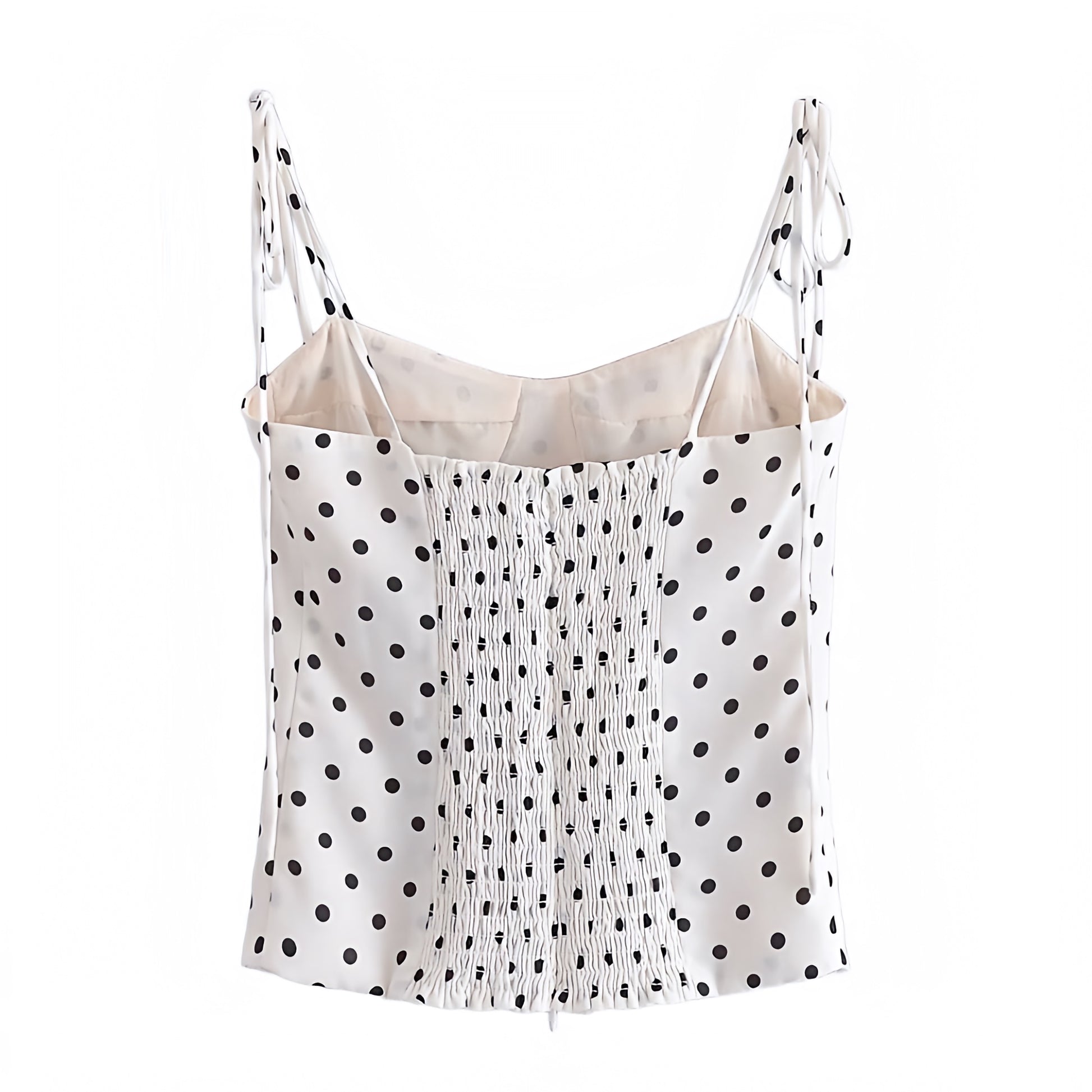 black-and-white-polka-dot-print-patterned-contrast-slim-fit-corset-bustier-bodycon-round-neck-spaghetti-strap-sleeveless-backless-open-back-camisole-crop-tank-top-blouse-spring-2024-summer-chic-trendy-women-ladies-elegant-casual-classy-feminine-semi-formal-preppy-style-european-beach-wear-zara-revolve-princess-polly-altard-state-edikted-urban-outfitters-brandy-melville