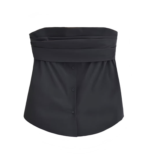 Black Linen Button Down Strapless Tube Top