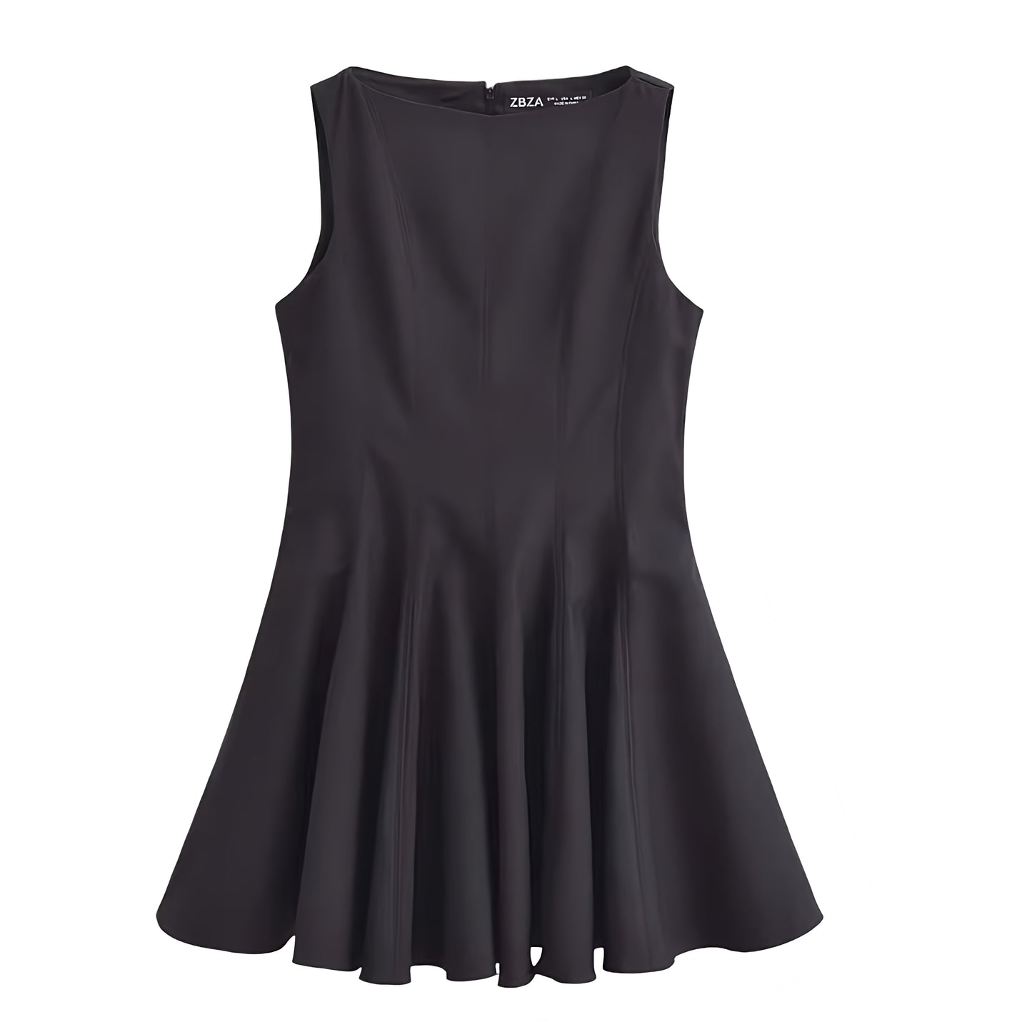 Black Sleeveless Drop Waist Pleated Mini Dress