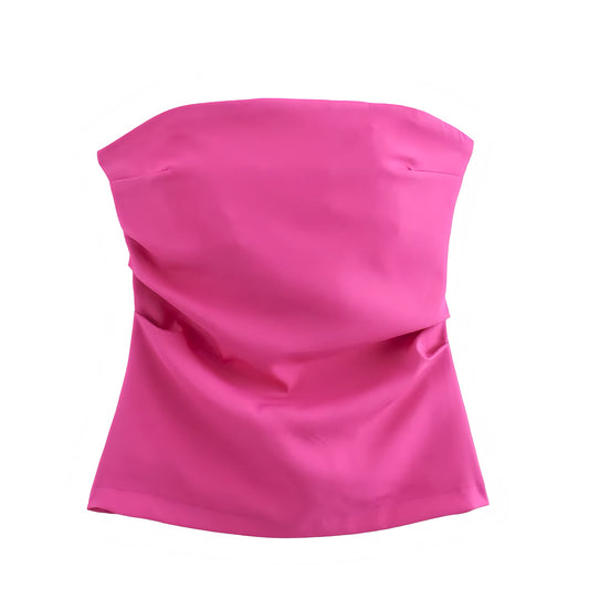 Hot Pink Bodycon Ruched Strapless Tube Top