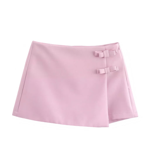 Light Pink Bow Low-Rise Mini Pencil Skort