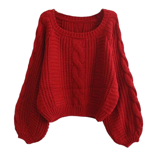 Red Cable Knitted Oversized Pull Over Sweater