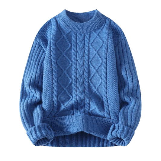 Blue Cable Knitted Pull Over Sweater