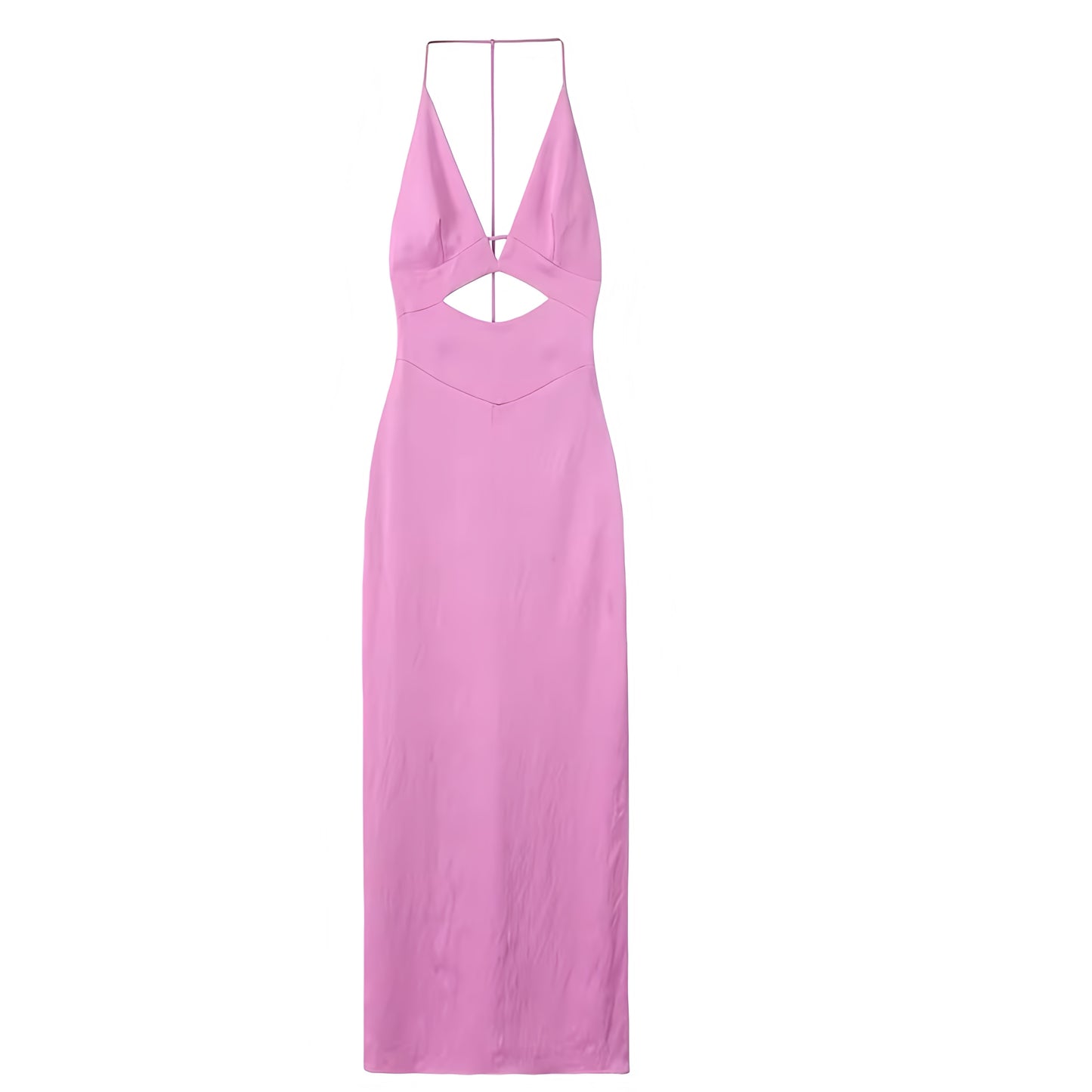 Light Pink Satin Bodycon Cut-Out Backless Halter Maxi Dress