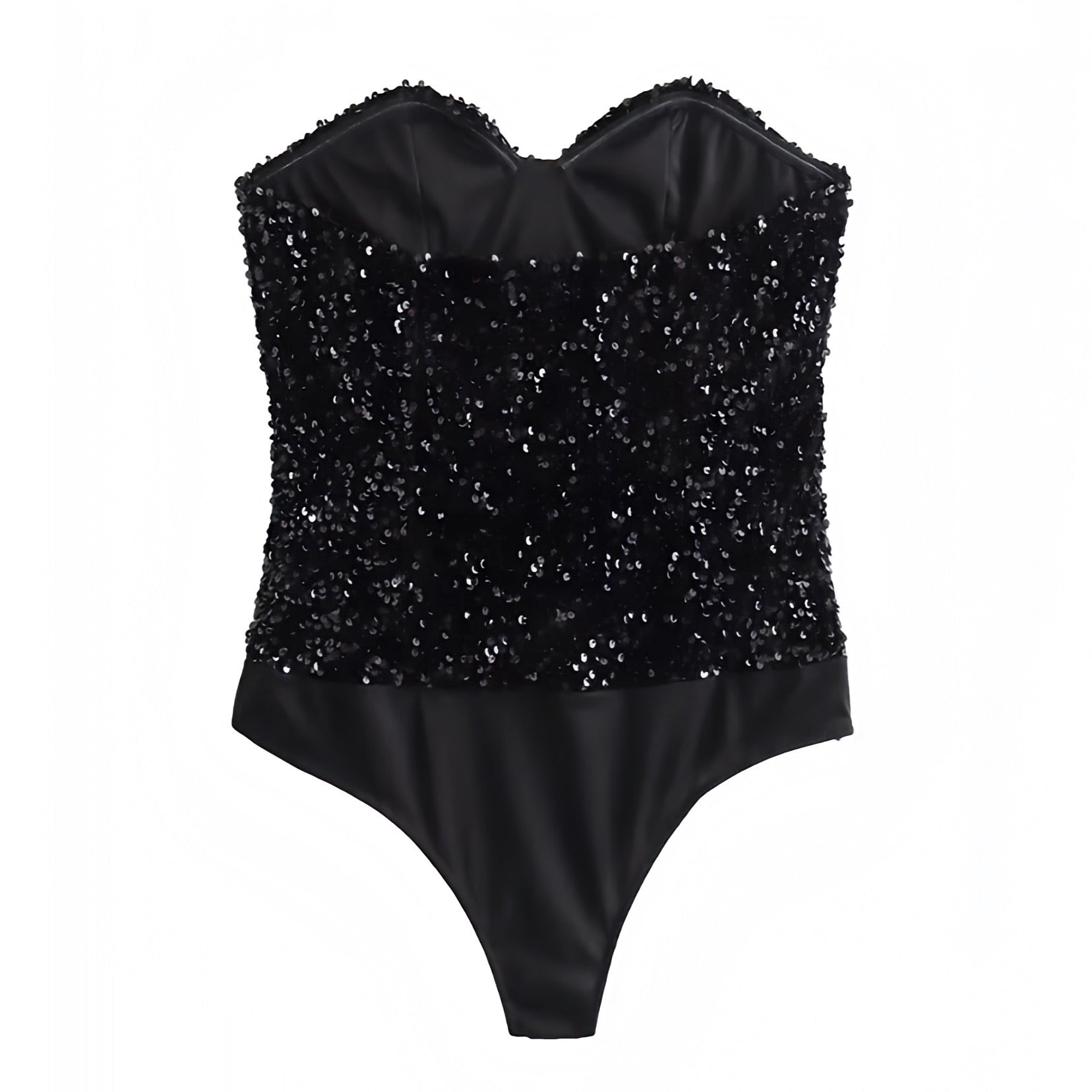 Black Sequined Glitter Slim Fit Corset Bodycon Strapless Bodysuit 2024 DAZEY HILL