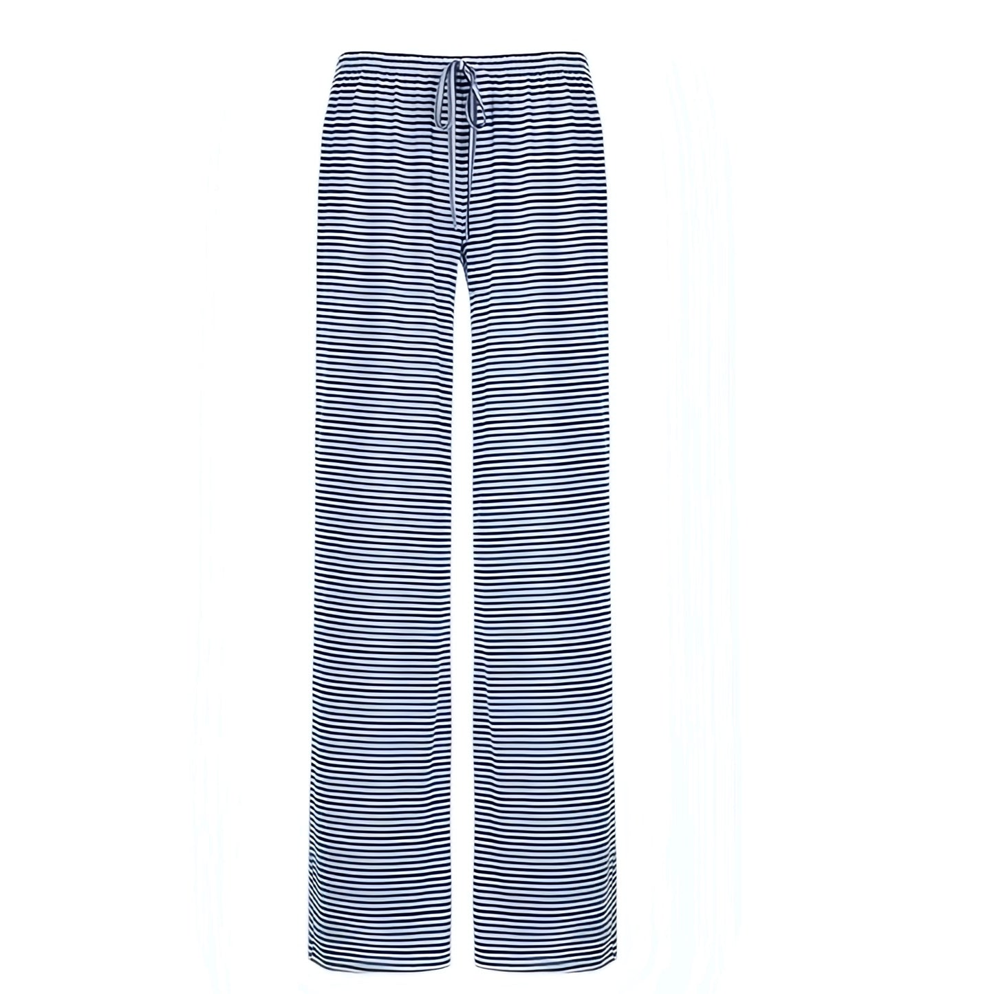 Navy Blue & White Striped Low-Rise Slim Fit Flared Drawstring Pants