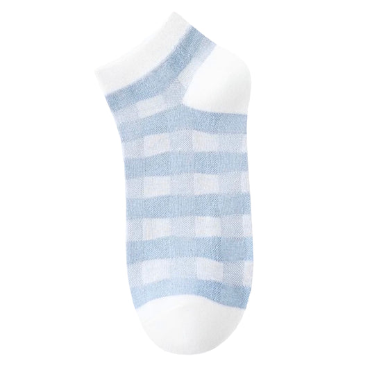 Light Blue Plaid Cotton Ankle Socks