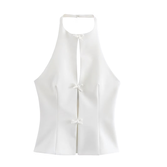 White Slim Fit Bow Corset Vest Halter Top