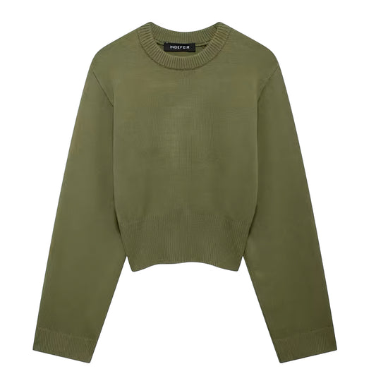 Olive Green Knit Oversized Long Sleeve Pullover Sweater