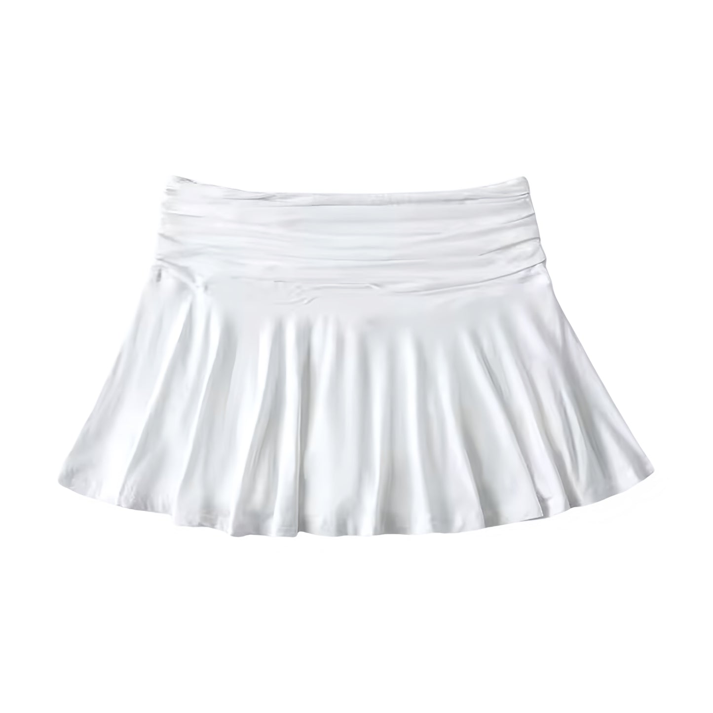 White Low-Rise Ruched Pleated Flowy Mini Skirt