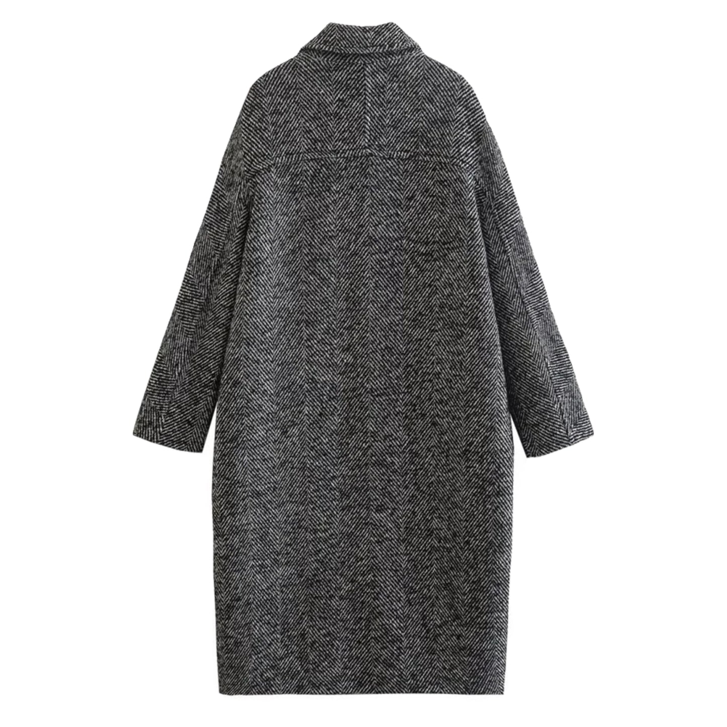 Dark Gray Twill Woolen Oversized Trench Coat