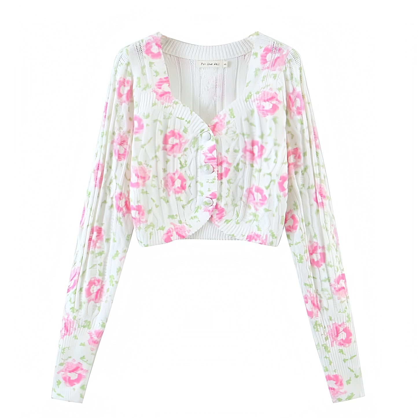 floral-print-pink-and-white-multi-color-flower-patterned-v-neck-cable-knit-crochet-long-sleeve-button-down-crop-cardigan-sweater-sweatshirt-coat-cotton-pastel-spring-2024-summer-chic-trendy-women-ladies-elegant-semi-formal-classy-preppy-style-feminine-zara-revolve-loveshackfancy-urban-outfitters-brandy-melville