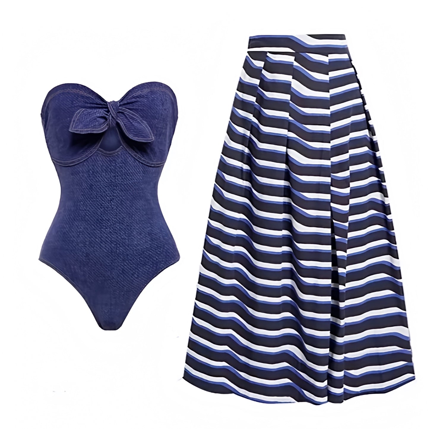 navy-blue-knit-textured-slim-fit-bodycon-cut-out-knot-tie-sweetheart-neckline-bandeau-strapless-sleeveless-underwire-push-up-cheeky-thong-modest-one-piece-swimsuit-swimwear-bathing-suit-with-midi-long-maxi-striped-seersucker-cover-skirt-set-women-ladies-teens-tweens-chic-trendy-spring-2024-summer-elegant-classic-classy-feminine-preppy-style-european-greece-vacation-coastal-granddaughter-grandmillennial-mamma-mia-beach-wear-revolve-frankies-bikinis-blackbough-grey-bandit-dupe