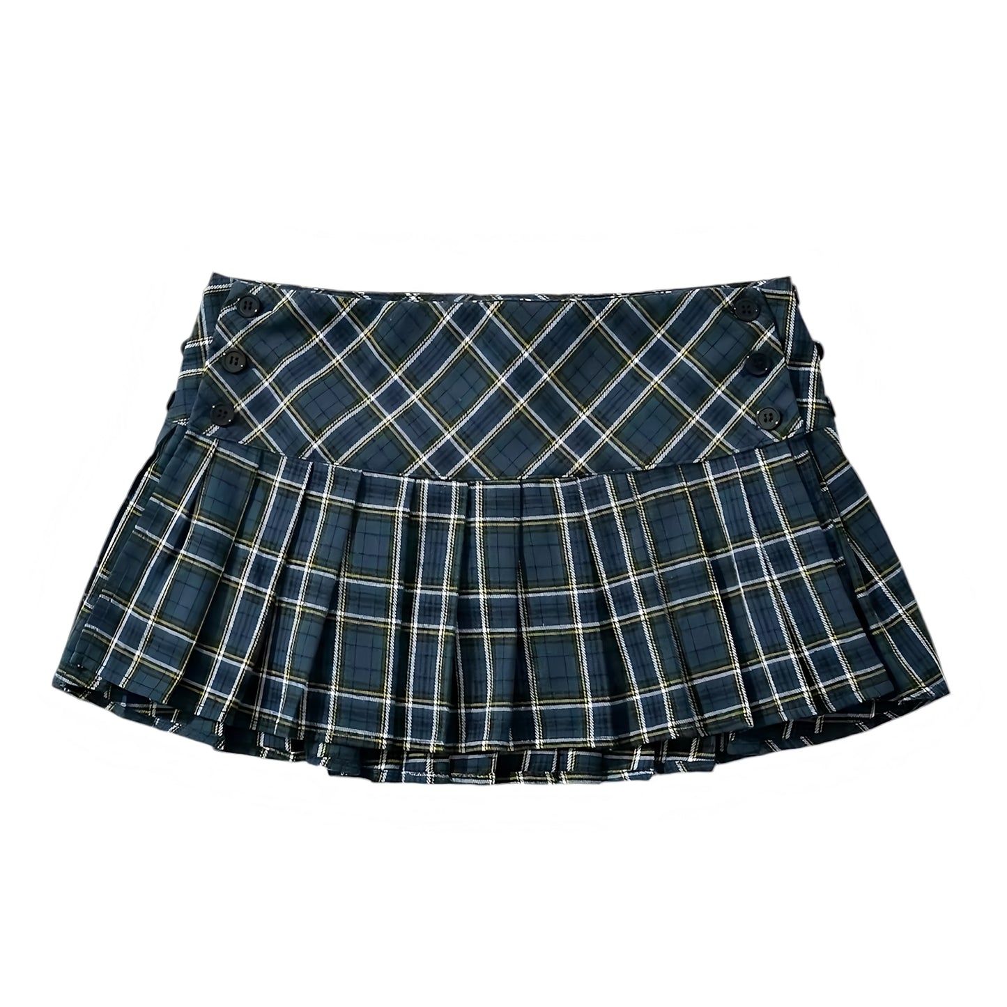 Navy Blue Plaid Low-Rise Pleated Mini Skirt