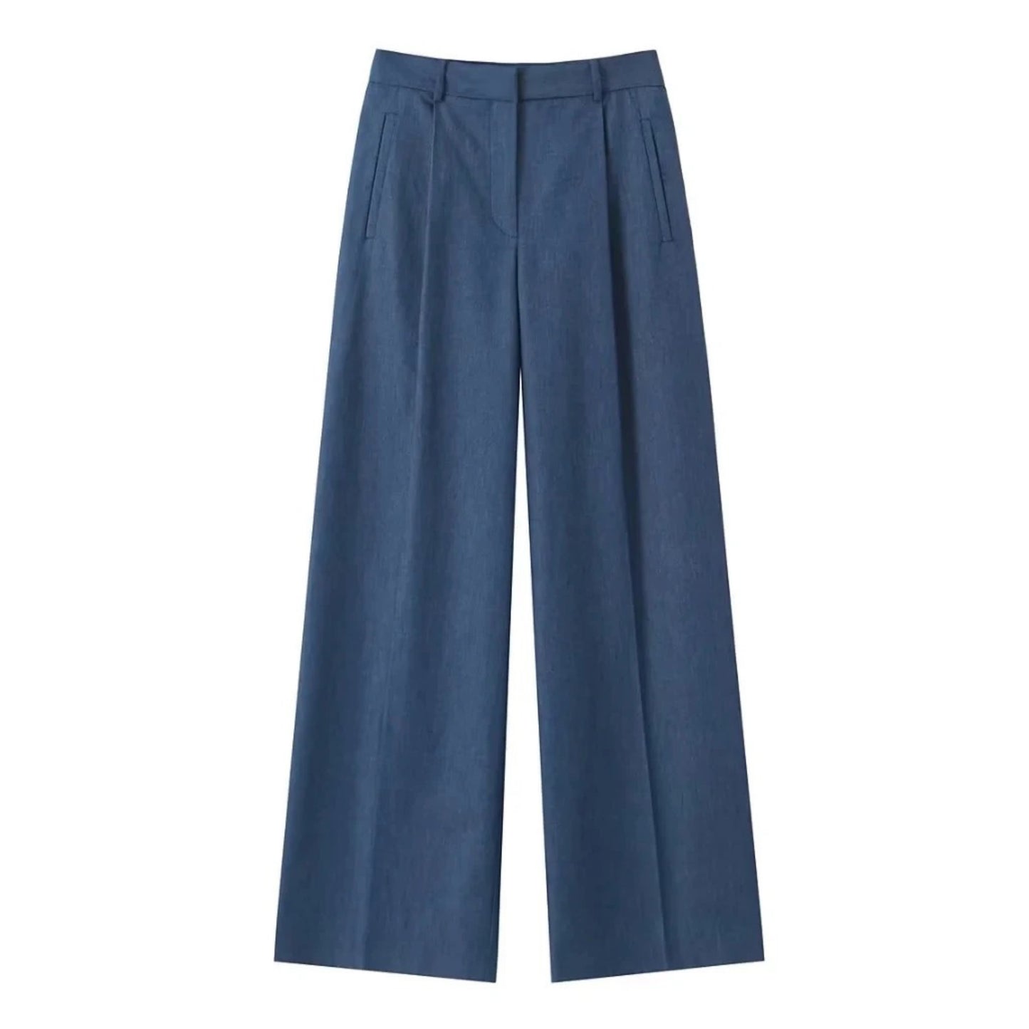 Navy Blue Low Rise Pleated Trouser Pants