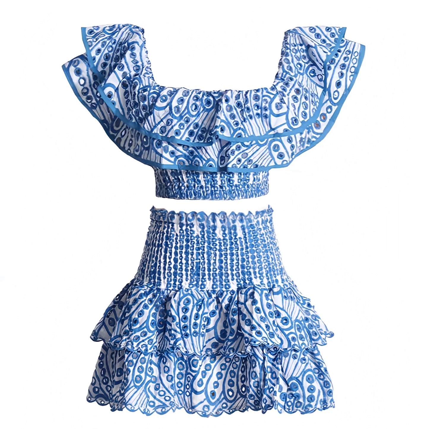 blue-and-white-eyelet-embroidered-striped-scalloped-broderie-anglaise-patterned-layered-ruffle-smocked-tiered-shirred-bodice-fitted-waist-bodycon-slim-fit-short-sleeve-off-shoulder-square-neck-line-crop-top-blouse-mini-skirt-2-piece-dress-set-couture-women-ladies-spring-2024-summer-chic-trendy-elegant-casual-semi-formal-feminine-classy-preppy-style-party-prom-european-beach-wear-vacation-sundress-coastal-granddaughter-gown-charo-ruiz-zimmerman-revolve-loveshackfancy-fillyboo-cb-positano-dupe