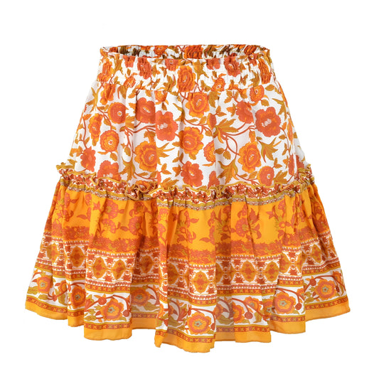 floral-print-orange-yellow-white-multi-color-flower-patterned-ruffle-trim-smocked-fitted-waist-tiered-mid-high-rise-waisted-flowy-boho-tullie-short-mini-skirt-skort-women-ladies-chic-trendy-spring-2024-summer-casual-feminine-preppy-style-party-tropical-vacation-beach-wear-zara-altard-state-revolve-garage-pacsun