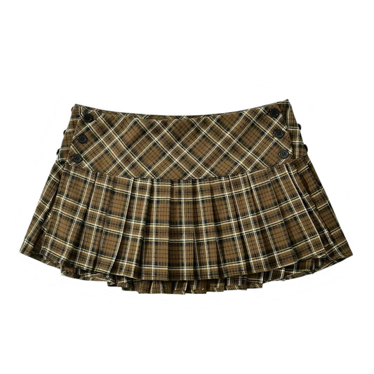 Autumn Brown Plaid Low-Rise Pleated Mini Skirt