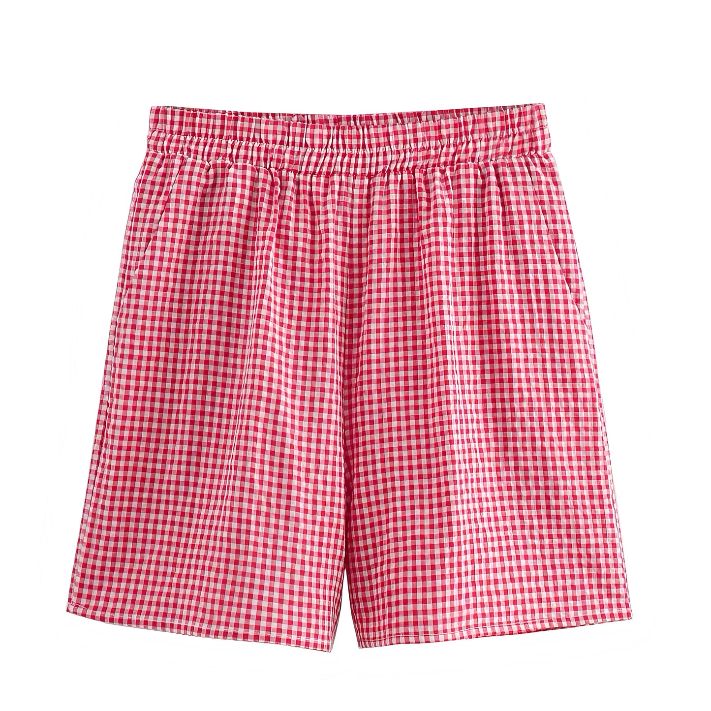 Red Gingham Mid-Rise Shorts