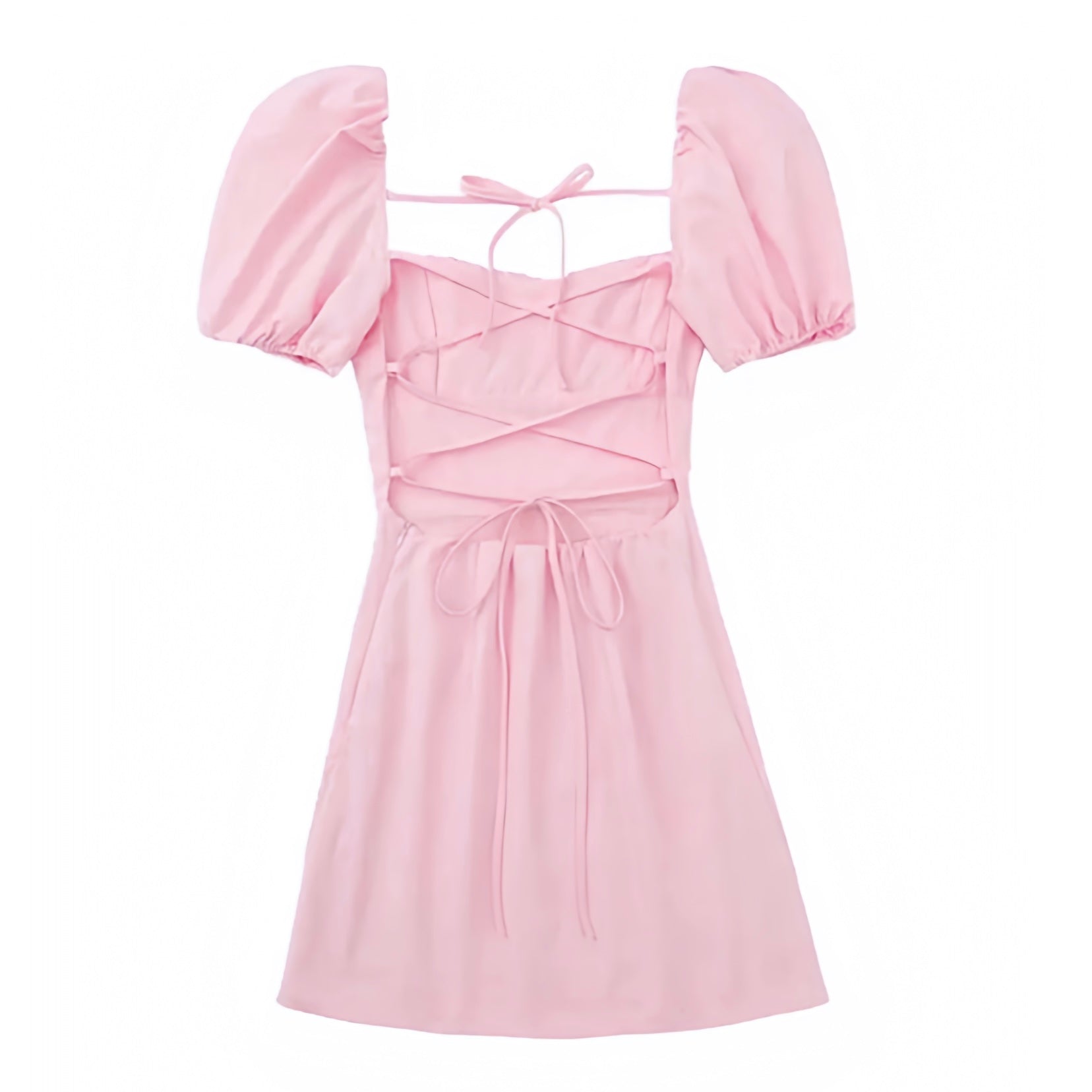 Light Pink Bodycon Lace Up Ruched Puff Sleeve Backless Mini Dress Dazey Hill Light Pink Bodycon Lace Up Ruched Puff Sleeve Backless Mini Dress Dazey Hill