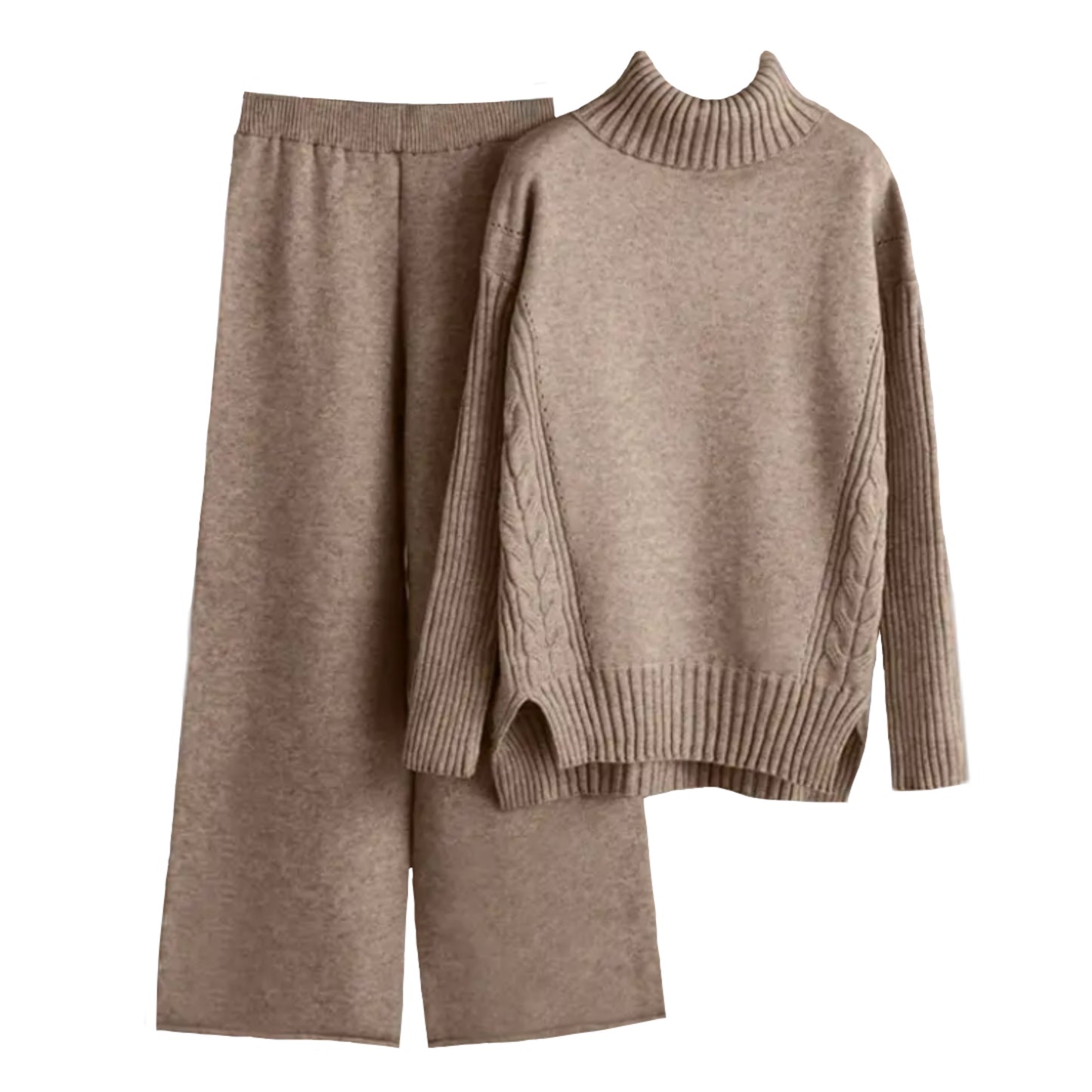 Light Brown Knit Turtleneck Sweater & Pants Set