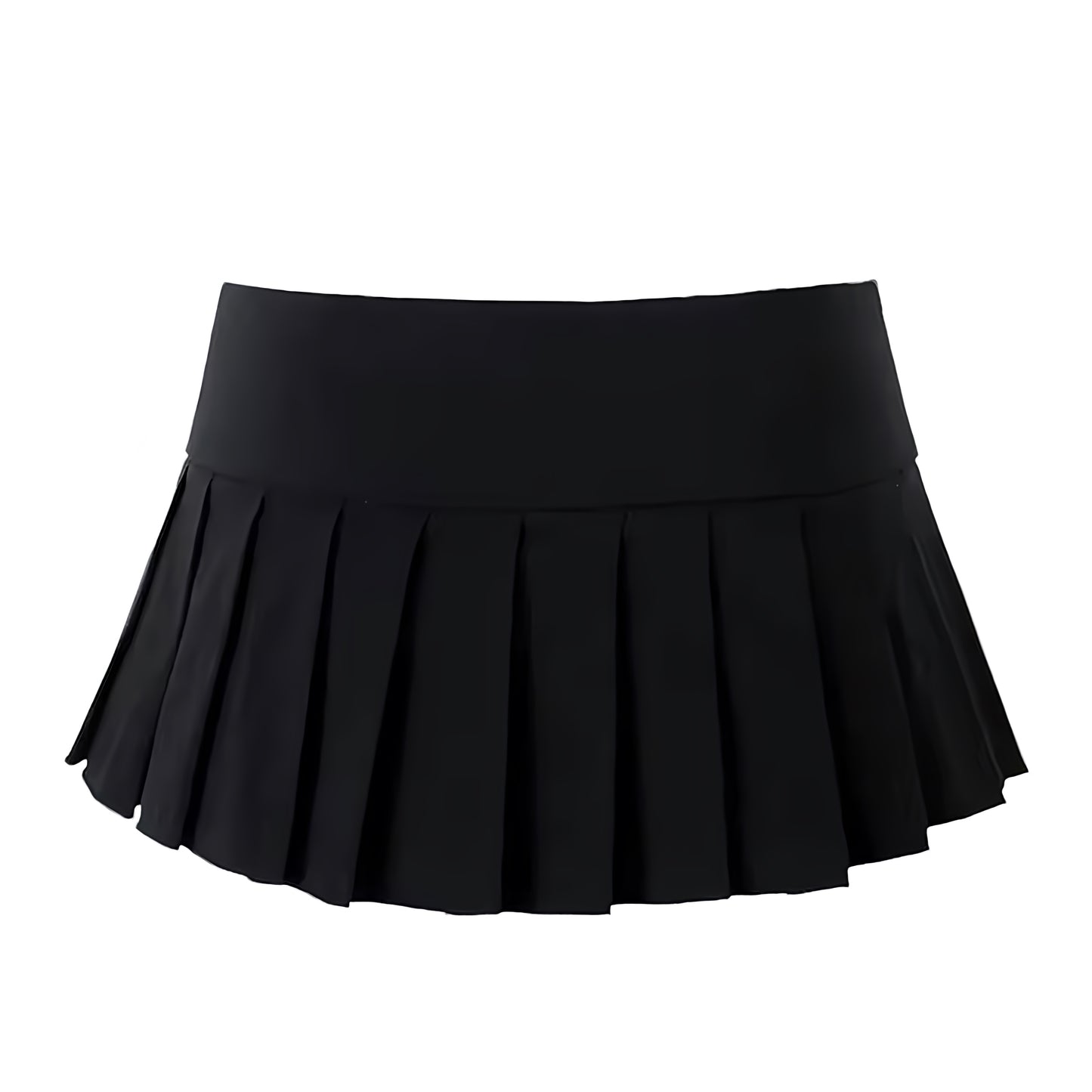 Black Button-Down Pleated Low-Rise Mini Skirt