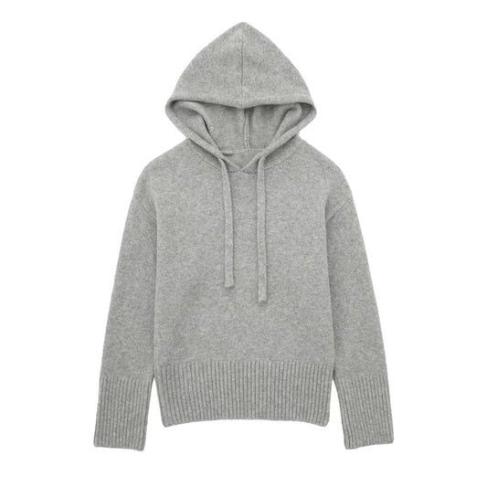 Light Gray Knit Pullover Hoodie