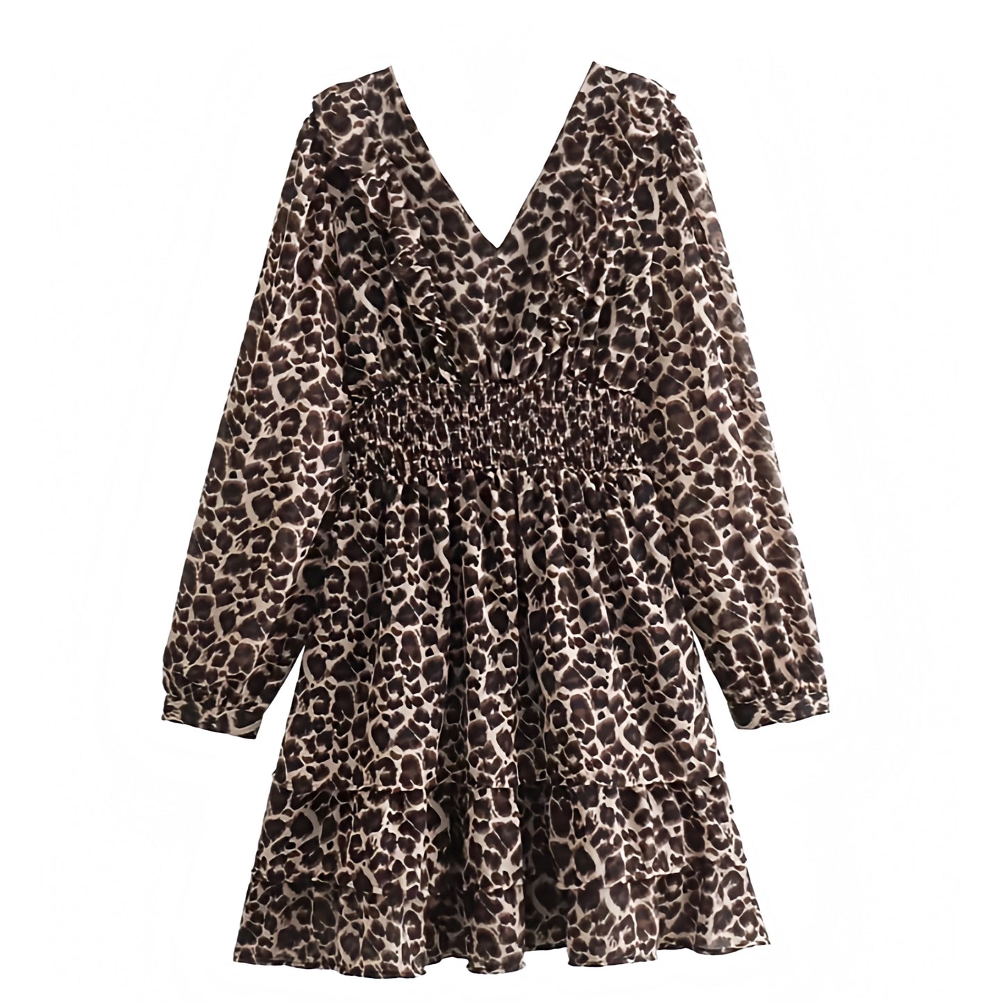 leopard-cheetah-animal-print-patterned-brown-black-multi-color-slim-fit-bodycon-fitted-drop-waist-smocked-layered-ruffle-trim-v-neckline-long-puff-sleeve-tiered-boho-bohemiam-flowy-short-mini-dress-women-ladies-teens-tweens-chic-trendy-spring-2024-summer-elegant-casual-semi-formal-classy-feminine-preppy-y2k-cocktail-party-club-wear-night-out-evening-gown-tropical-exotic-european-vacation-sundress-stockholm-style-zara-revolve-aritzia-reformation-free-people-princess-polly-dupe