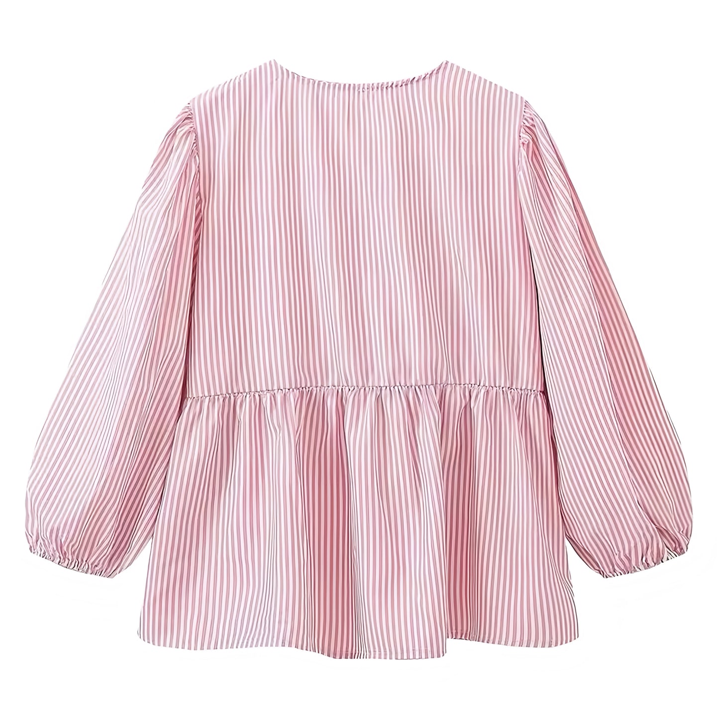 Light Pink Striped Bow Lace Up Long Sleeve Camisole Blouse Top