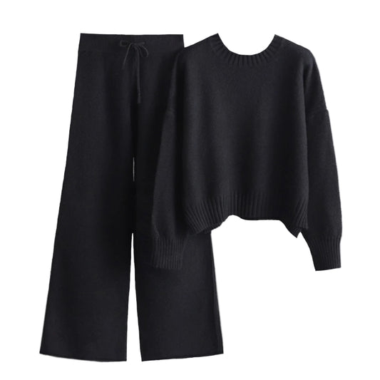 Black Knit Pull Over Sweater & Pants Set