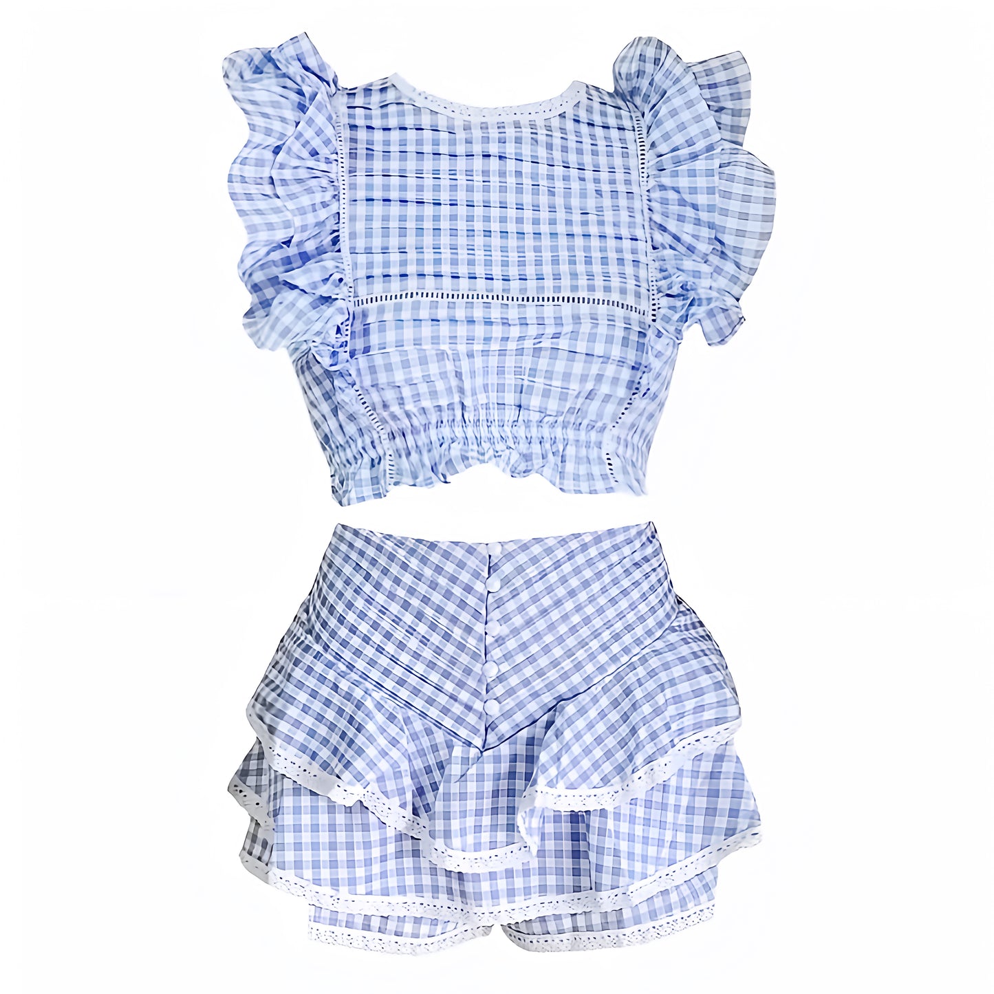 light-blue-white-gingham-checkered-plaid-striped-print-patterned-lace-embroidered-layered-ruffle-trim-slim-fitted-bodycon-fit-flare-round-neckline-short-puff-sleeve-top-blouse-and-mid-high-rise-mini-skirt-skort-two-piece-set-dress-women-ladies-chic-trendy-spring-2024-summer-elegant-casual-classy-semi-formal-feminine-prom-gala-preppy-style-wedding-guest-debutante-party-beach-wear-coastal-granddaughter-sundress-altard-state-revolve-loveshackfancy-hill-house-dupe