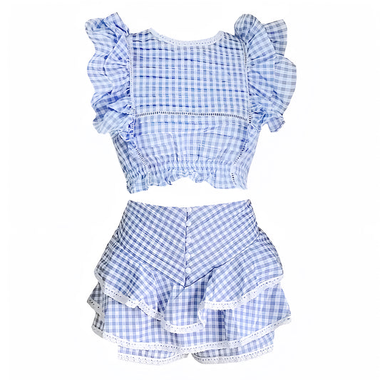light-blue-white-gingham-checkered-plaid-striped-print-patterned-lace-embroidered-layered-ruffle-trim-slim-fitted-bodycon-fit-flare-round-neckline-short-puff-sleeve-top-blouse-and-mid-high-rise-mini-skirt-skort-two-piece-set-dress-women-ladies-chic-trendy-spring-2024-summer-elegant-casual-classy-semi-formal-feminine-prom-gala-preppy-style-wedding-guest-debutante-party-beach-wear-coastal-granddaughter-sundress-altard-state-revolve-loveshackfancy-hill-house-dupe