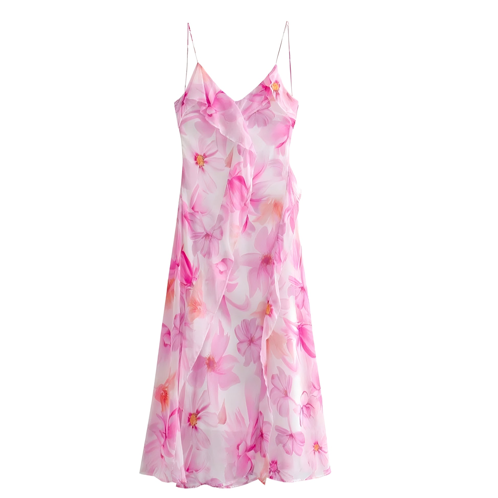 Light Pink Floral Print Bodycon Ruffle Trim Spaghetti Strap Maxi Dress Dazey Hill Light Pink Floral Print Bodycon Ruffle Trim Spaghetti Strap Maxi Dress Dazey Hill